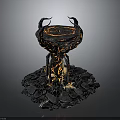 Volcanic Themed Decorative Structure With Horned Top Rocky Base And Flowing Glowing Lava