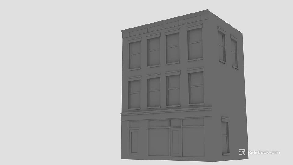 Gray Multi Story Architectural Building Model With Windows And Ground Floor Storefront 3d model 