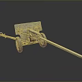 Field Gun Weapon With Long Barrel Red Wheels Light Colored Body And Towed Design