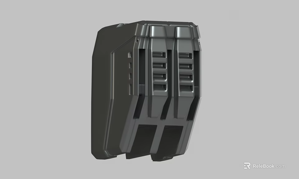Black Electronic Device With Vertical Slots Rugged Structure And Industrial Design On Gray Background 3d model 