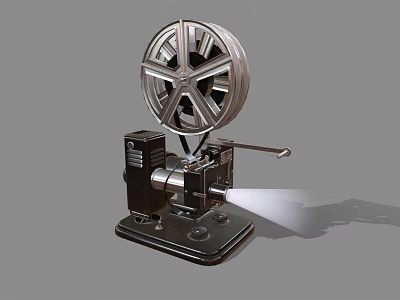 Vintage Film Projector With Film Reel Showing Projection Beam And Shadow 3d model
