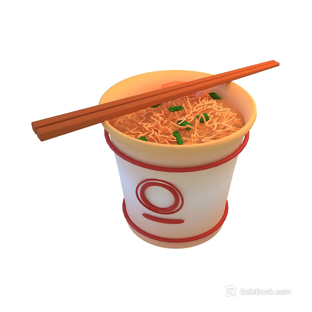 Delicious Cup Noodles in Paper Cup With Chopsticks And Green Onion Topping 3d model 