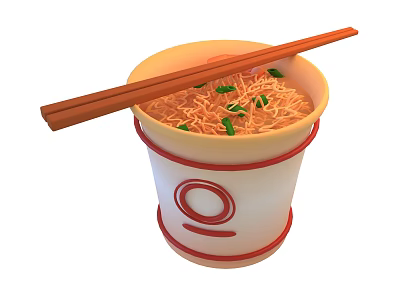 Delicious Cup Noodles in Paper Cup With Chopsticks And Green Onion Topping 3d model