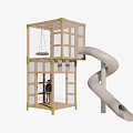 Playground Equipment For Children With Wooden Structure Transparent Enclosures Swing And Spiral Slide
