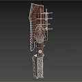 Rusted Blade Weapon With Metal Strips And Leather Handle Design