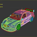 Blue Rally Car Number 5 With Yellow Wheels Stripes And Rear Spoiler