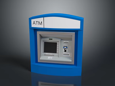 Blue ATM Machine With Digital Display And Keypad For Banking Services 3d model
