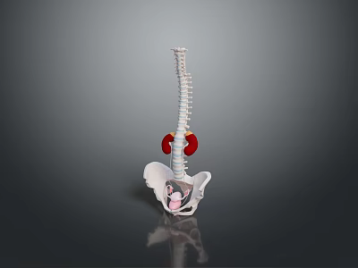 Human Spine Anatomical Model Showing Lumbar Region Red Markers And Pelvis Structure 3d model