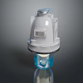 White Industrial Lighting Fixture With Blue Transparent Base And Metal Top