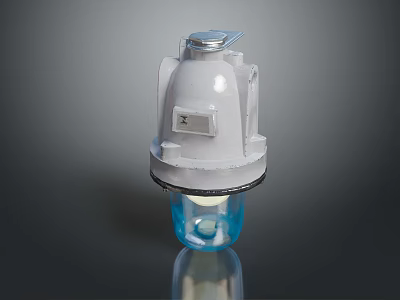 White Industrial Lighting Fixture With Blue Transparent Base And Metal Top 3d model