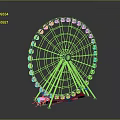 Modern Ferris Wheel Structure Featuring Metal Framework And Green Base Details 3d model