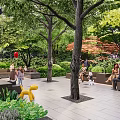 Garden Landscape With Paved Pathways People Relaxing On Benches And Lush Green Foliage