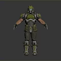 Man In Green Military Armor Standing With Protective Helmet And Gear Pose