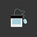 Laptop With Light Blue Frame White Screen Blue Keyboard And Light Blue Mouse On Black Surface