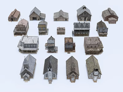 Various Styles Detached House Miniature Models With Different Roof And Window Designs 3d model