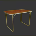 Utility Table with Orange Wooden Tabletop Metal Foldable Legs and Portable Design
