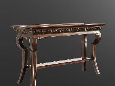 Traditional Wooden Console Table with Carved Ornamental Edging Curved Legs and Gold Accents 3d model