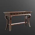 Traditional Wooden Console Table with Carved Ornamental Edging Curved Legs and Gold Accents