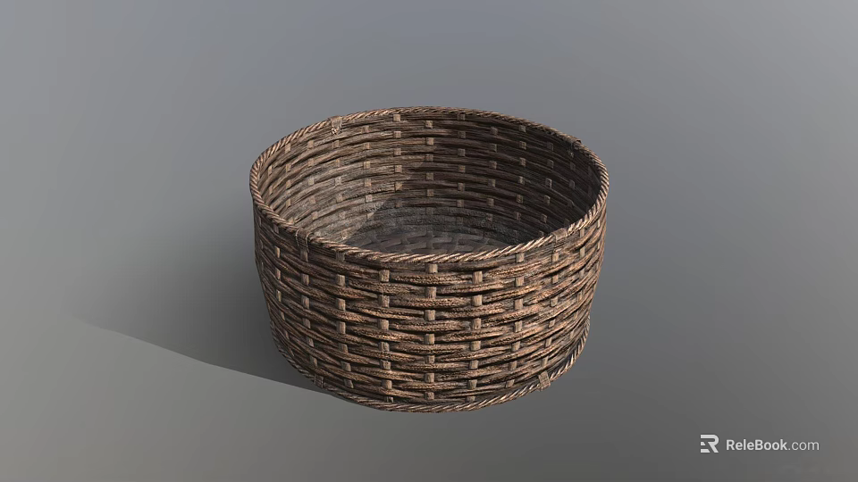 Handcrafted Round Woven Basket With Intricate Weave Pattern And Natural Texture 3d model 