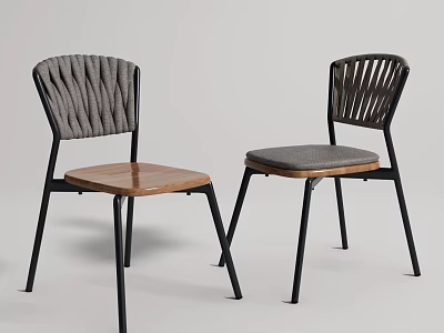 Modern Dining Chairs with Textured and Slatted Backs Wooden and Padded Seats Black Metal Legs 3d model