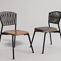 Modern Dining Chairs with Textured and Slatted Backs Wooden and Padded Seats Black Metal Legs