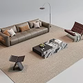 Leather Sofa and Coffee Table Set with Throw Pillows Marble Top Armchair and Floor Lamp