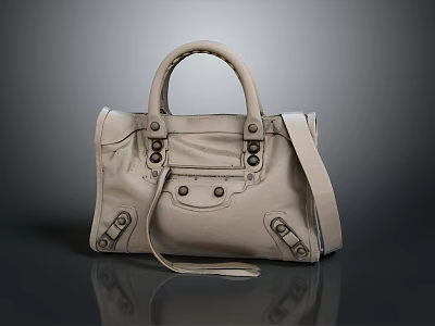 Stylish Beige Leather Handbag With Top Handles Adjustable Shoulder Strap And Metal Hardware 3d model