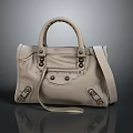 Stylish Beige Leather Handbag With Top Handles Adjustable Shoulder Strap And Metal Hardware