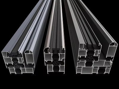 Industrial Metal Profiles Structural Aluminum Extrusions With Hollow Design And Grooves 3d model