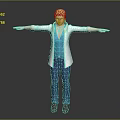 Game and Movie Character With Blonde Hair White Coat Blue Outfit Red Shoes Arms Outstretched