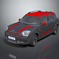 Gray MINI SUV With Red Roof And Sporty Red Stripes On Body