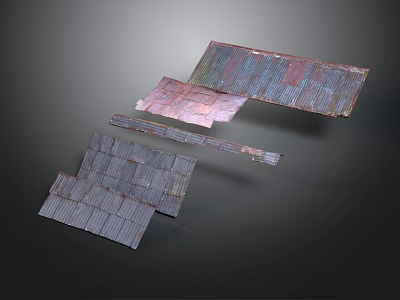 Various Colored Roof Tiles With Different Textures Arranged On Black Background 3d model