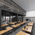 Modern Two Level Laboratory With Wooden Workbenches Desktop Computers And Robotic Arms
