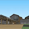 Commercial Street With Modern Architecture Pedestrians Open Plaza Water Features And Greenery