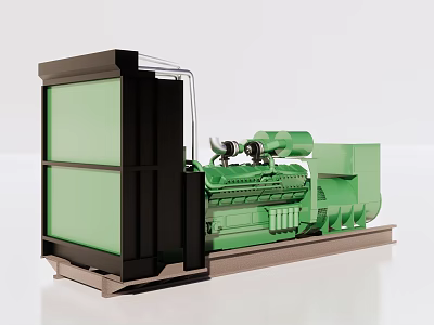 Green Industrial Generator Equipment With Black Panel And Control Unit 3d model