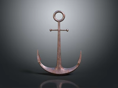 Vintage Copper Anchor Decorative Object On Dark Background With Shiny Reflection 3d model