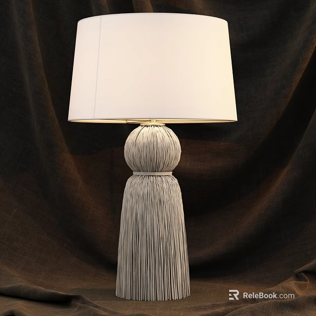 Unique Shaped Table Lamp With White Lampshade And Tassel Base Design 3d model