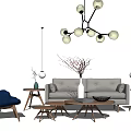 Modern Sofa Coffee Table Set With Accent Chair Side Table And Pendant Light 3d model