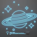Creative Neon Lighting Set With Glowing Saturn Design And Star Elements 3d model