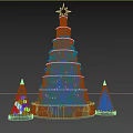 Illuminated Christmas Tree Art Installation With Wire Frame Structure Star Top And Small Cone Decorations