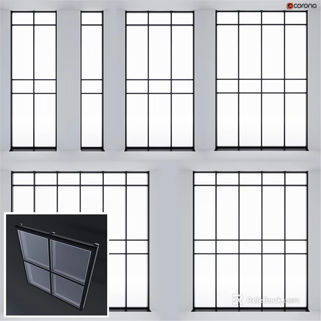 Modern Casement Windows With Sleek Black Frames And Clear Glass Panels For Building Facades 3d model 
