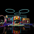 Classic Arcade Scene With Neon Lights Game Machines And Colorful Floor