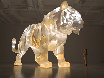 Unique Tiger Shaped Abstract Floor Lamp Large Polygonal Design With Warm Lighting Effect In Modern Space 3d model