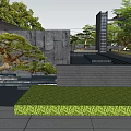 Modern Garden Landscape Design With Green Lawn Trees And Water Features