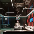 Modern KTV Interior Design With LED Lights Comfortable Sofa TV Screens And Decorative Sculpture