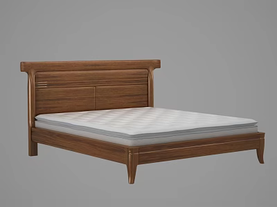 Modern Wooden Double Bed With Simple Headboard And Comfortable Mattress 3d model