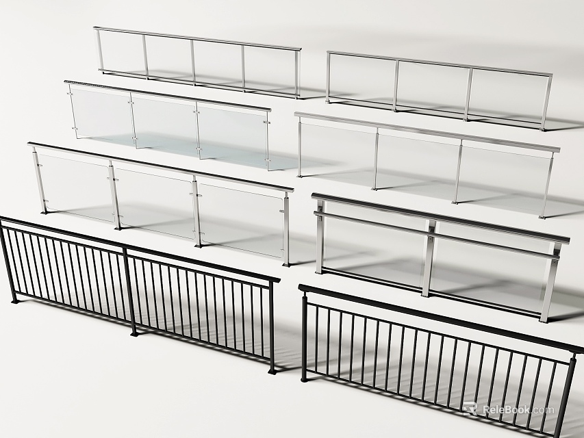 Modern Glass And Metal Railings With Black And Silver Designs For Home Use 3d model 