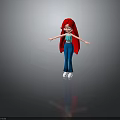 3D Cartoon Character With Red Hair Blue Top Blue Flared Pants And White Shoes