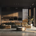 Modern Living Dining Room Interior With Large Sofa Floor to Ceiling Windows And Green Plants