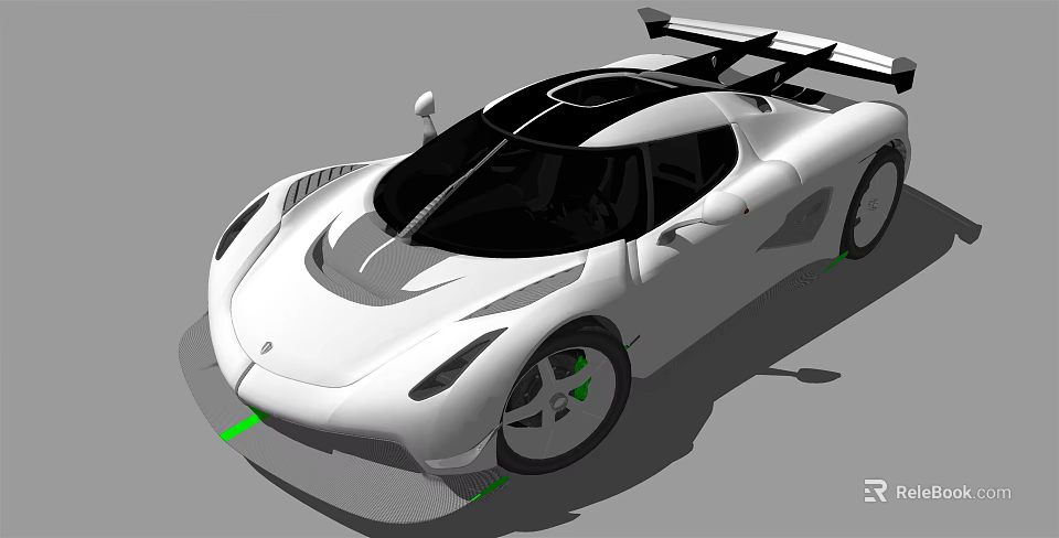 Modern White Supercar With Sleek Aerodynamic Design Black Roof Rear Spoiler And Alloy Wheels 3d model 